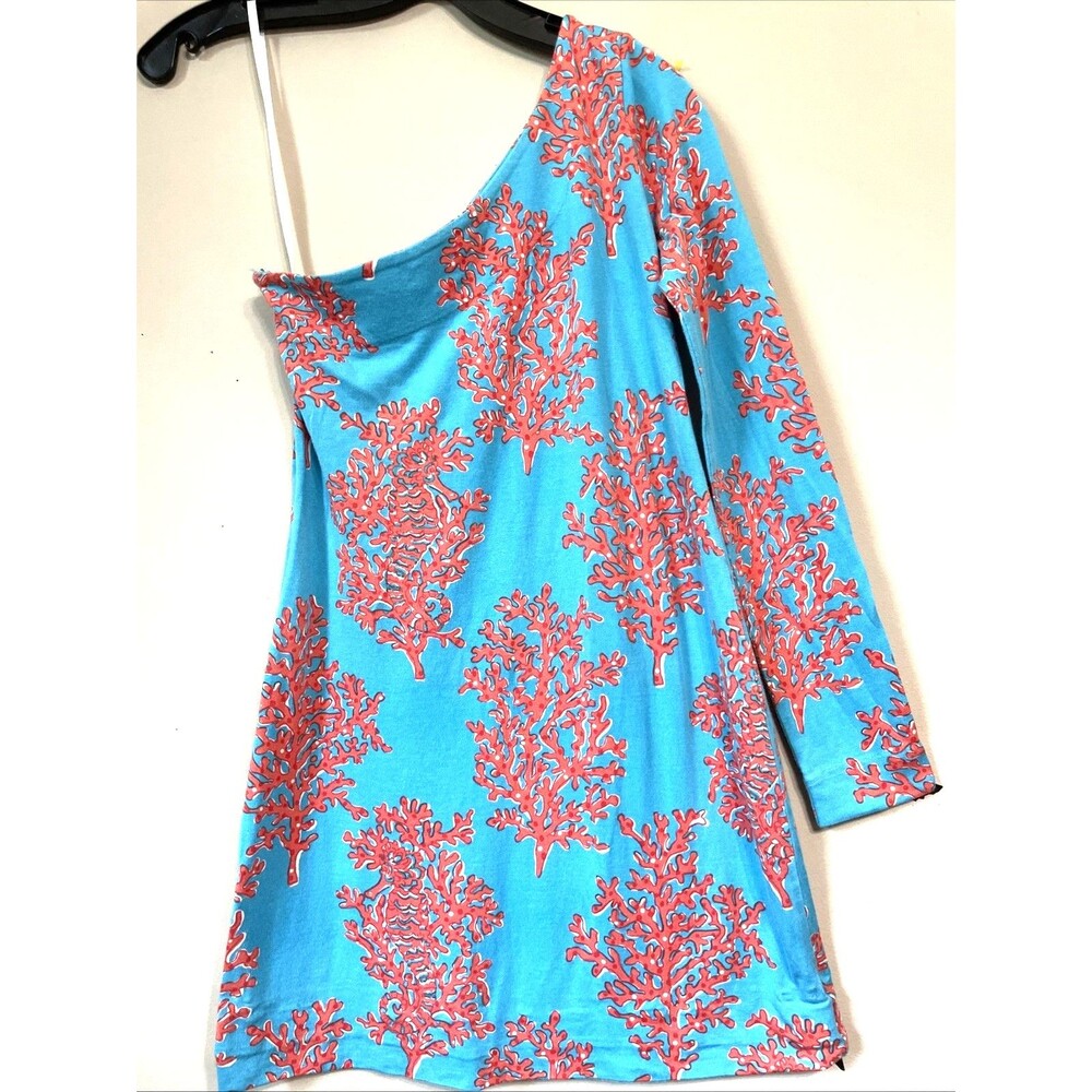 Lilly Pulitzer One Shoulder Silk/Cotton Dress Coral/Turquoise Size XS